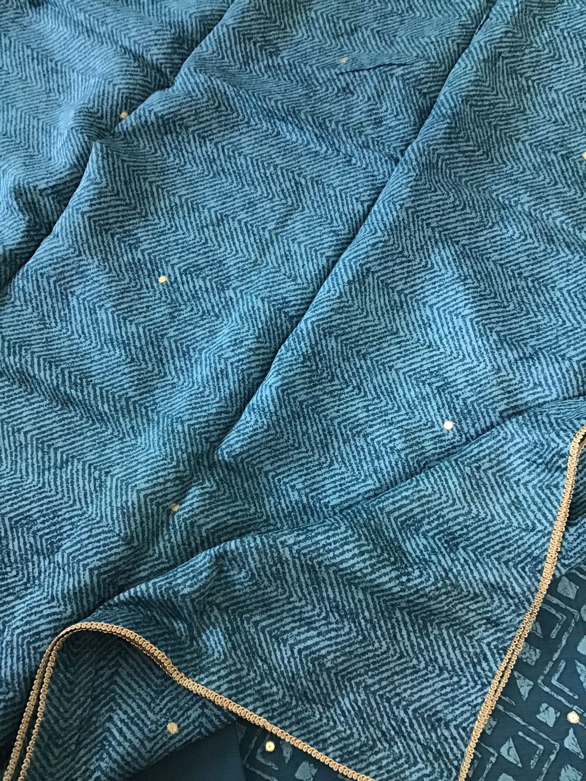 Pure Fine Muslin Printed Embroidered Suit - Blue