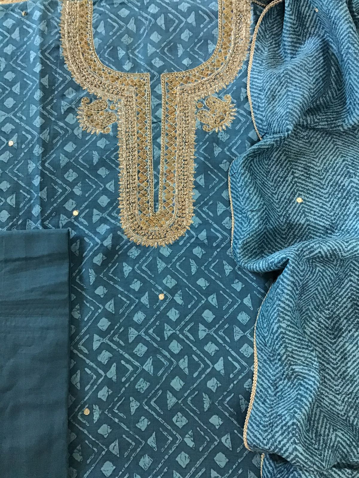 Pure Fine Muslin Printed Embroidered Suit - Blue