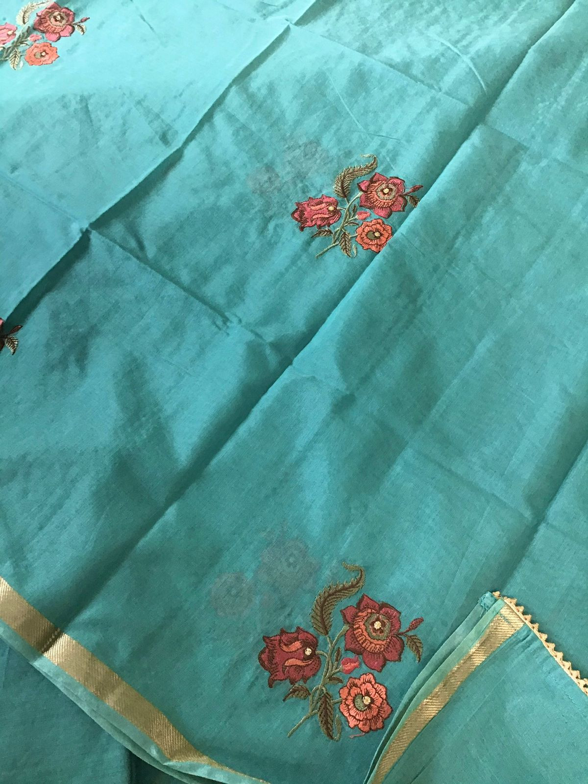 Pure Chanderi Banarasi Weaved Embroidered Suit - Blue