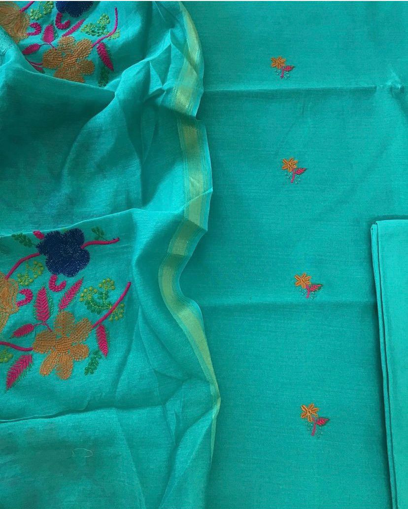 Pure Maheshwari Embroidered Suit - Blue