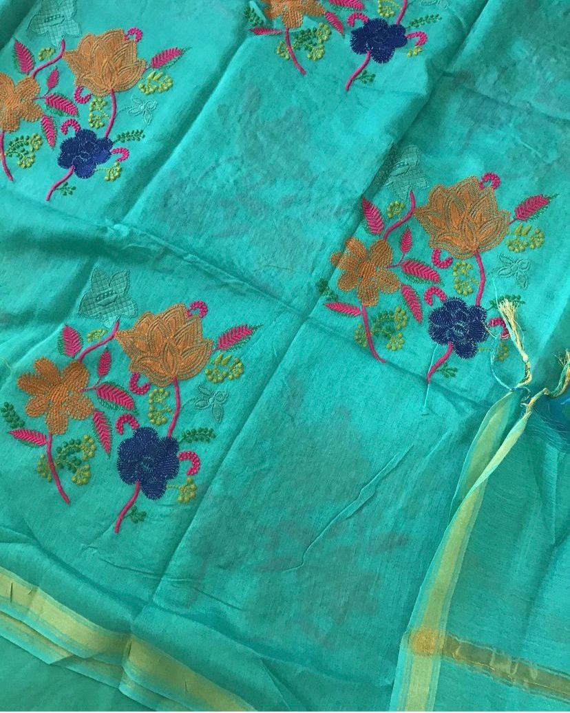Pure Maheshwari Embroidered Suit - Blue