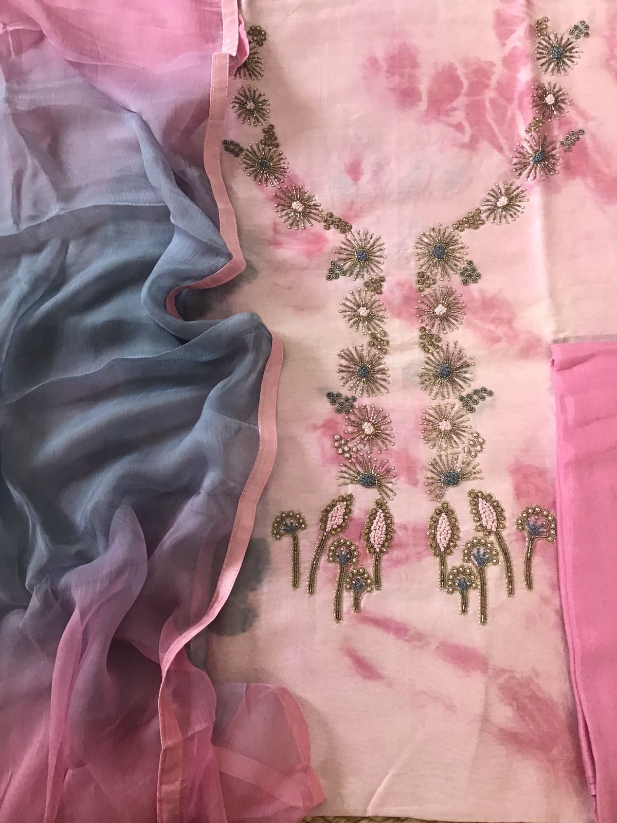 Pure Chanderi Printed Embroidered Suit - Pink