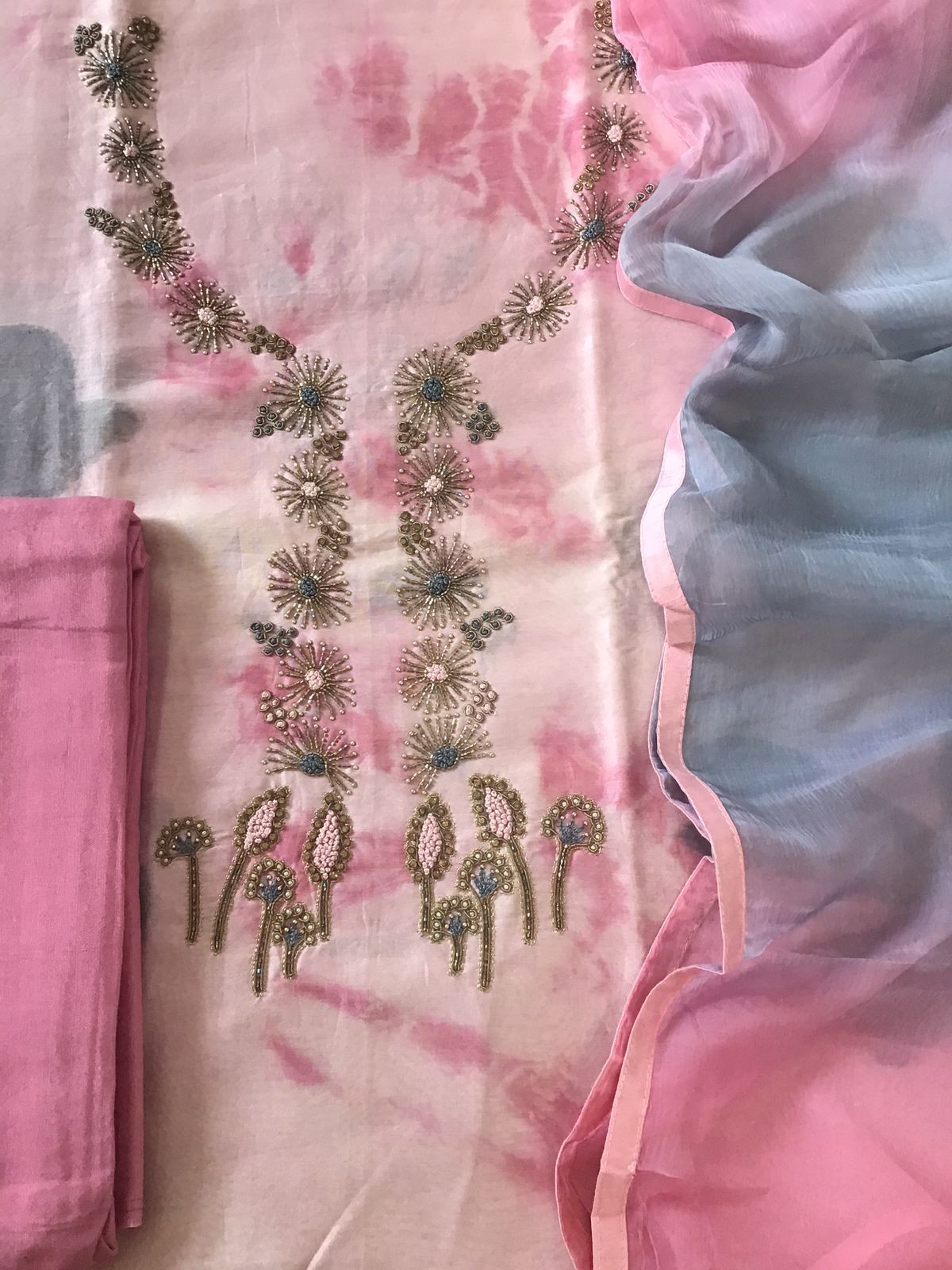 Pure Chanderi Printed Embroidered Suit - Pink