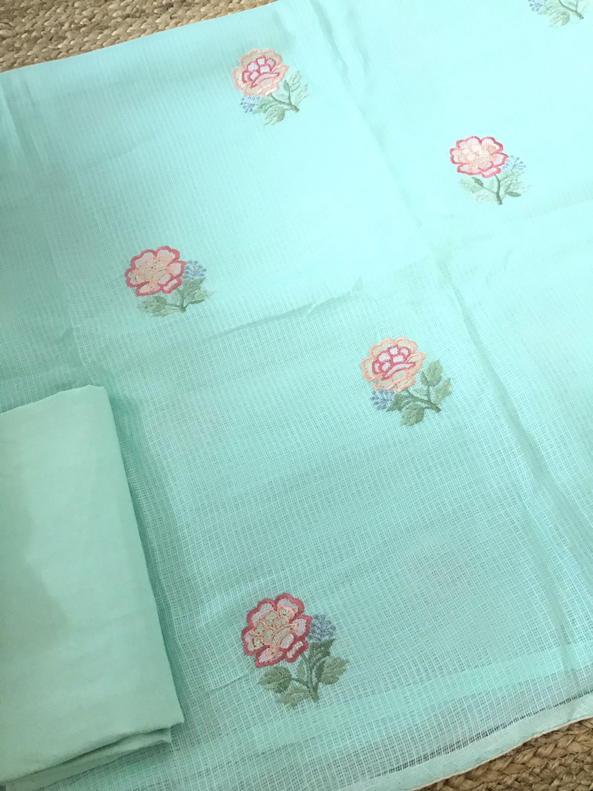 Soft Kota Silk Embroidered Suit - Green