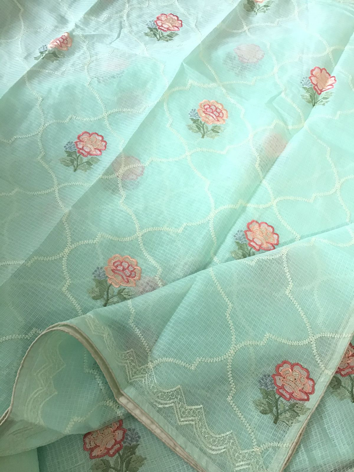 Soft Kota Silk Embroidered Suit - Green