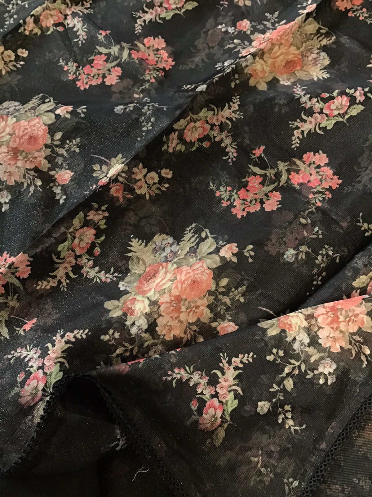 Soft Tissue Organza Printed Embroidered Suit - Black