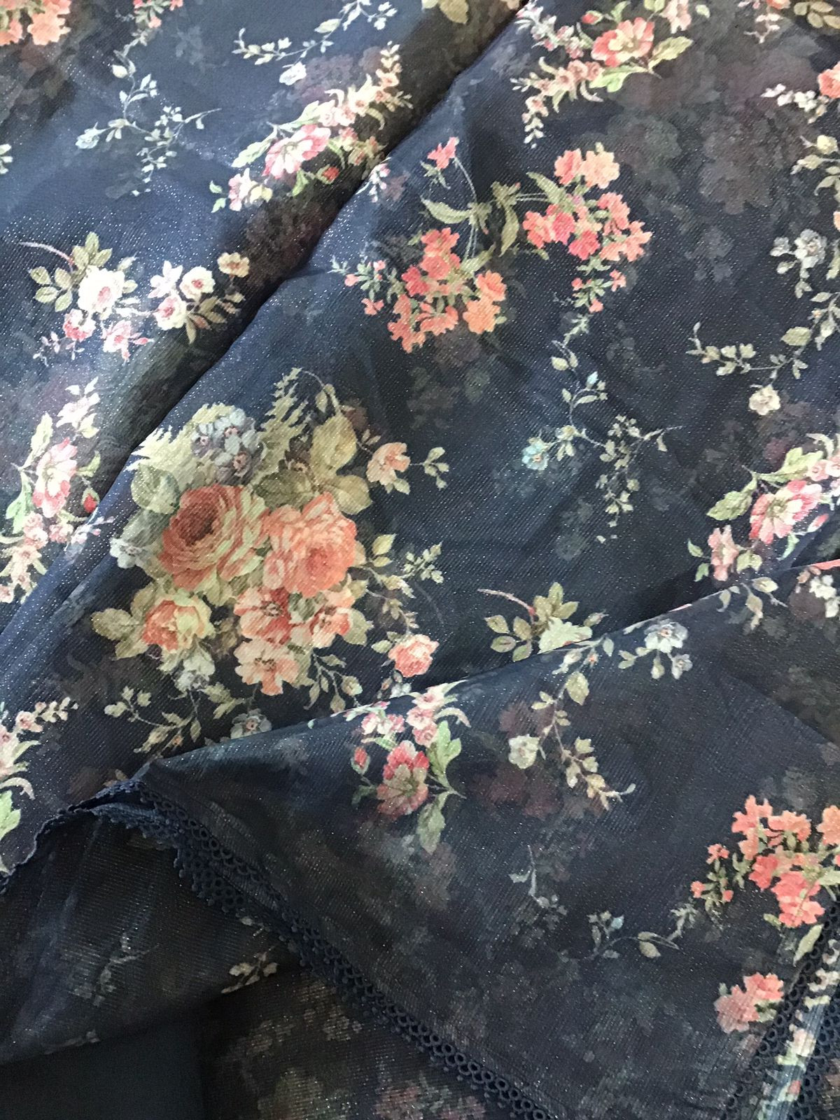 Soft Tissue Organza Printed Embroidered Suit - Blue