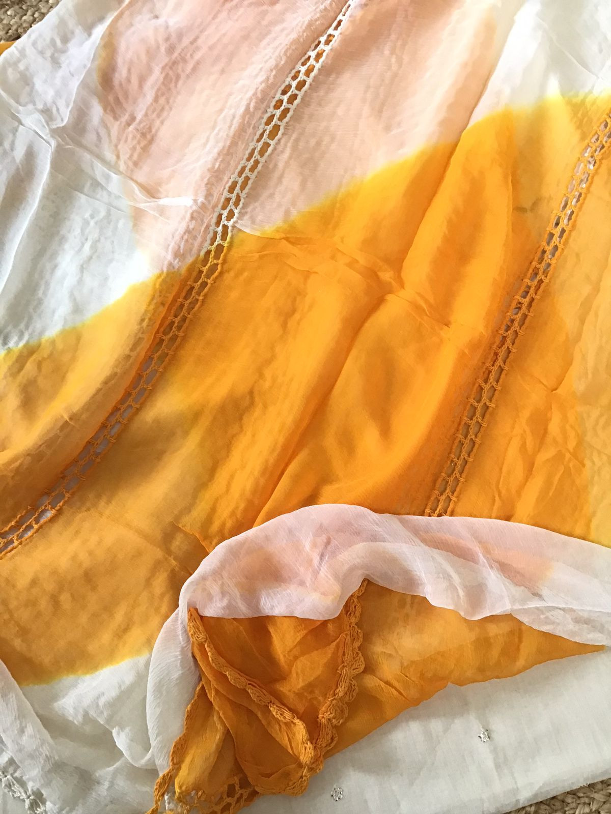 Pure Cotton Brush Painted Embroidered Suit - Offwhite