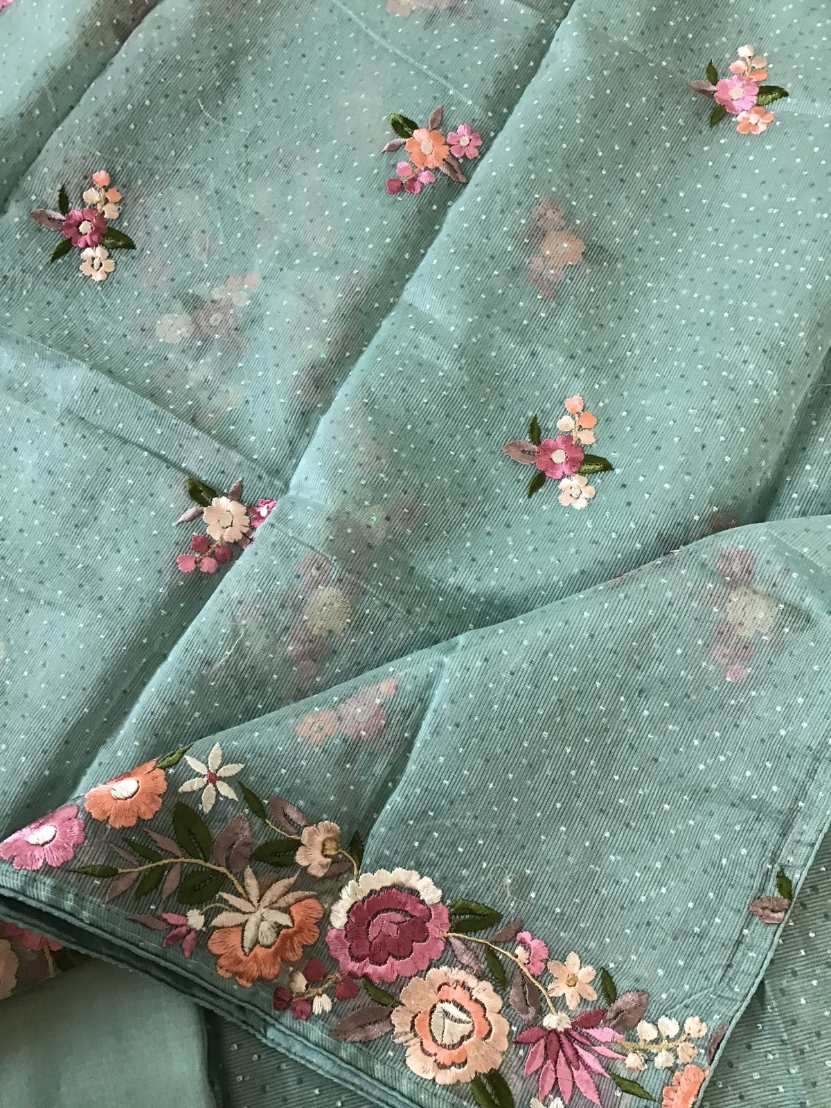 Soft Supernet Printed Embroidered Suit - Blue