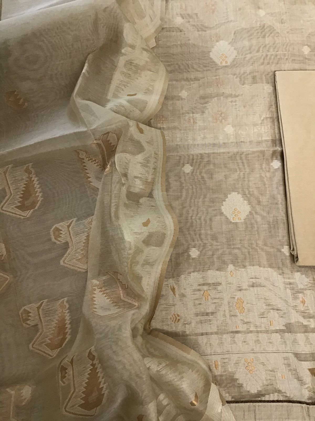 Soft Slub Chanderi Jamdani Weaved Suit - Beige