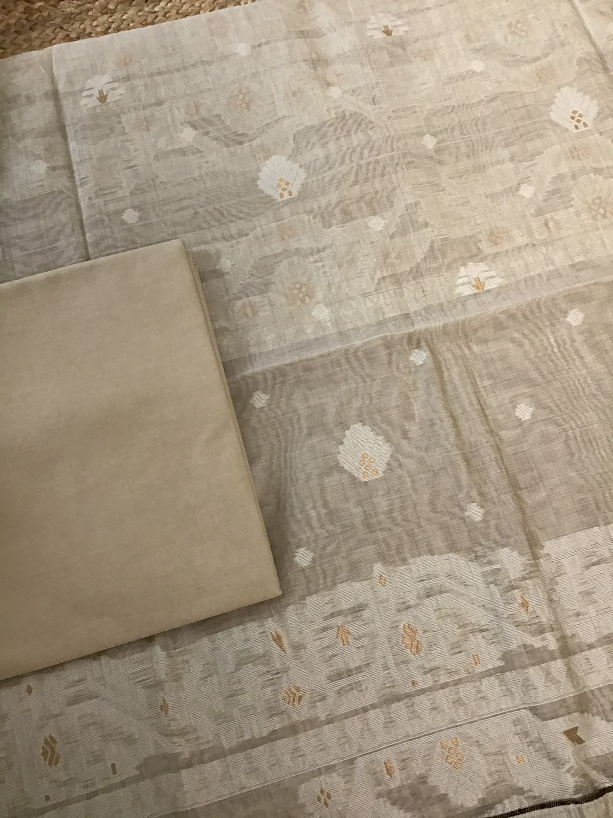 Soft Slub Chanderi Jamdani Weaved Suit - Beige