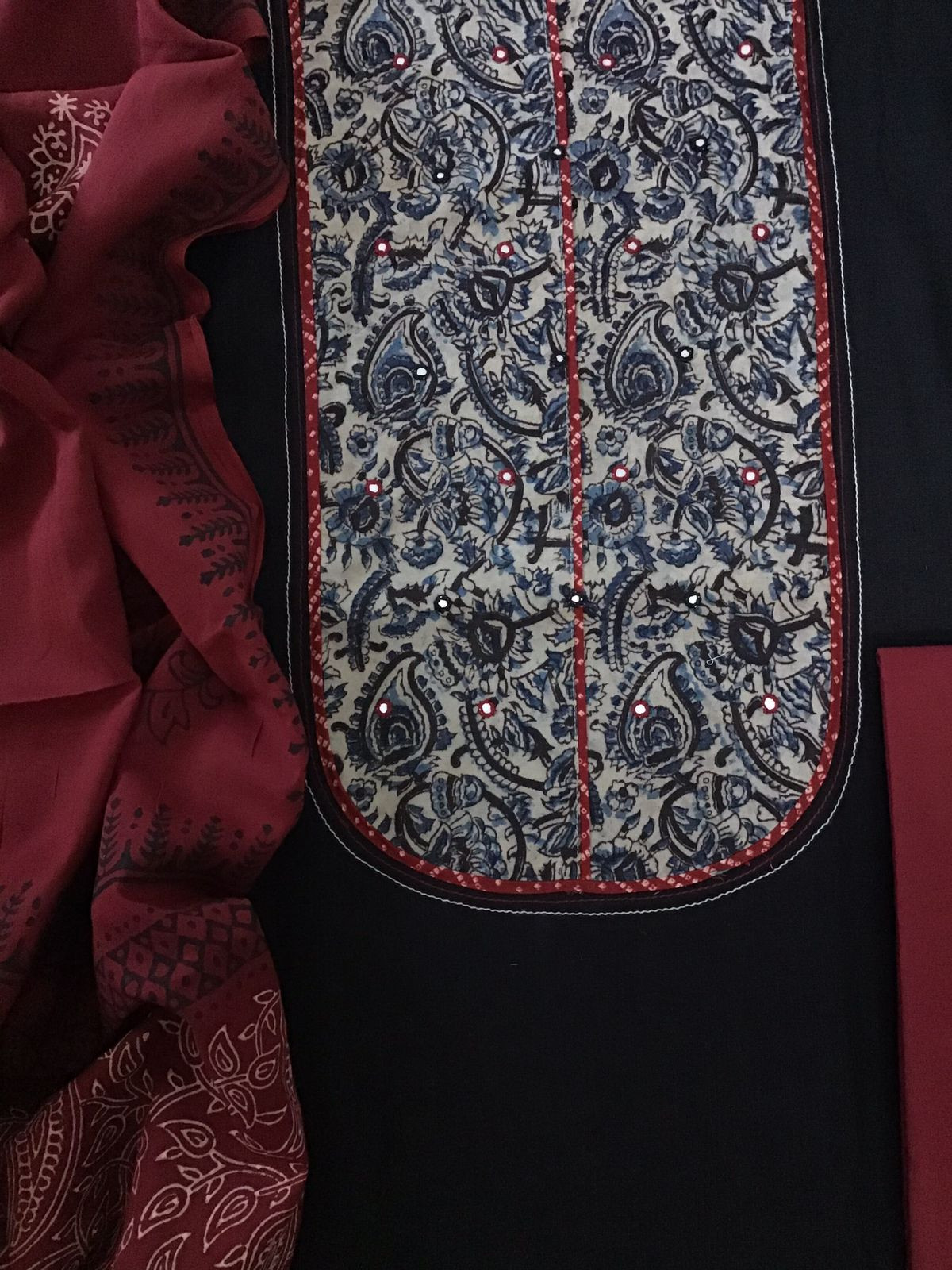 Pure Cotton Printed Embroidered Suit - Black