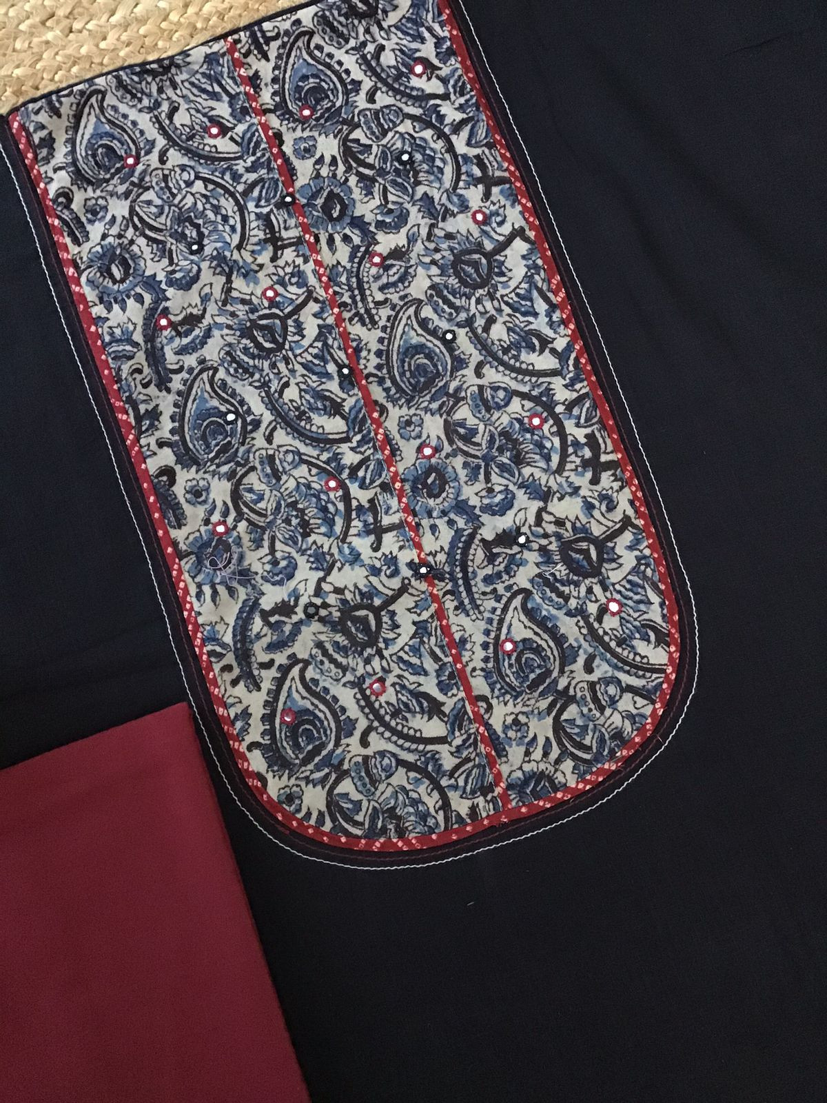 Pure Cotton Printed Embroidered Suit - Black