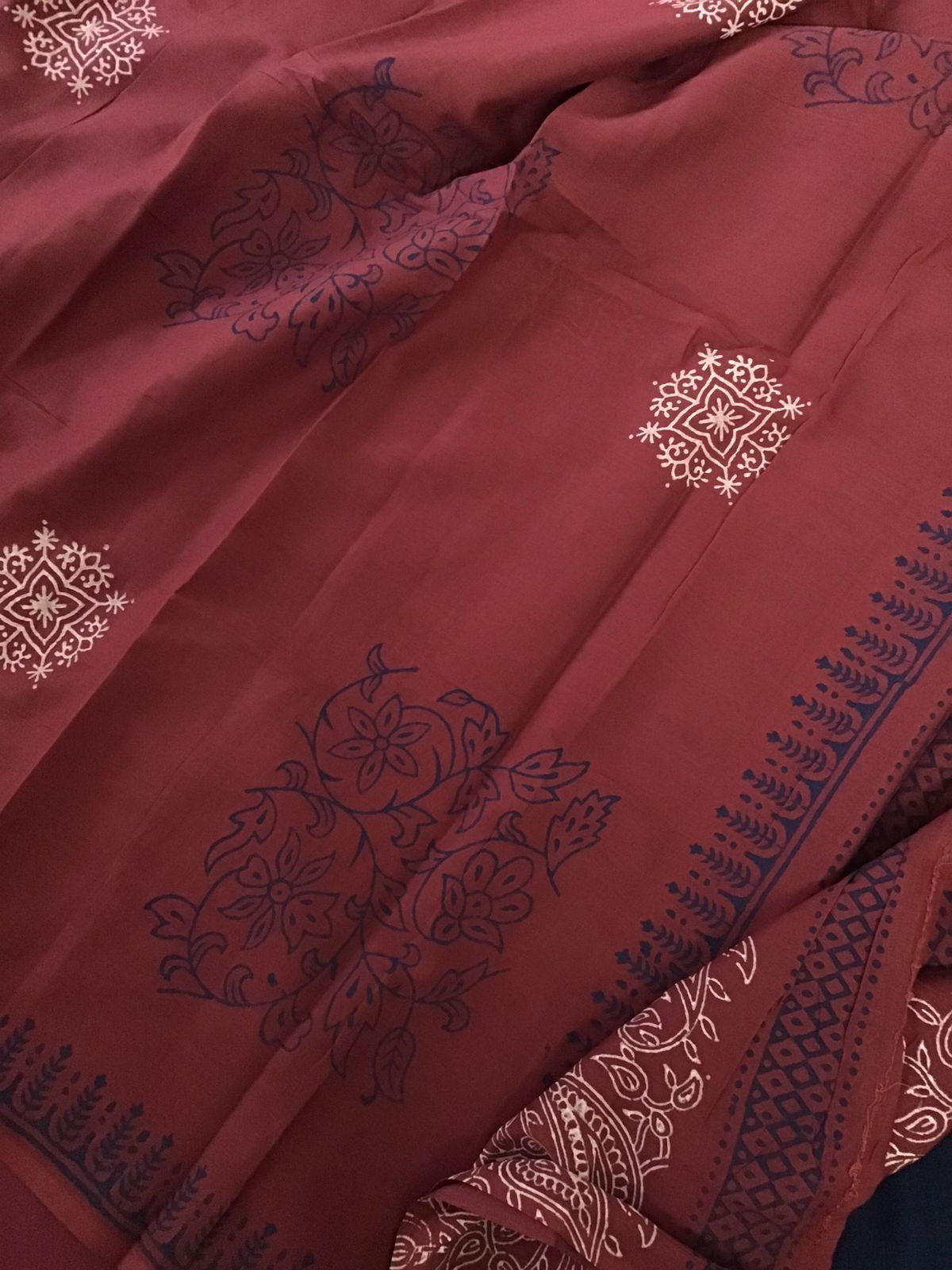 Pure Cotton Printed Embroidered Suit - Blue