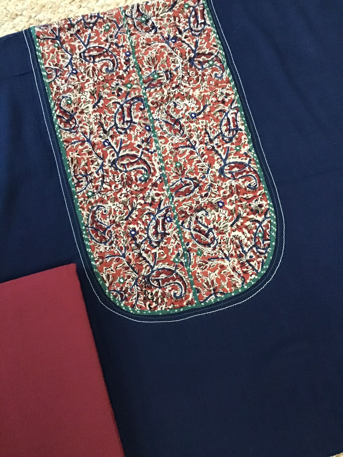 Pure Cotton Printed Embroidered Suit - Blue