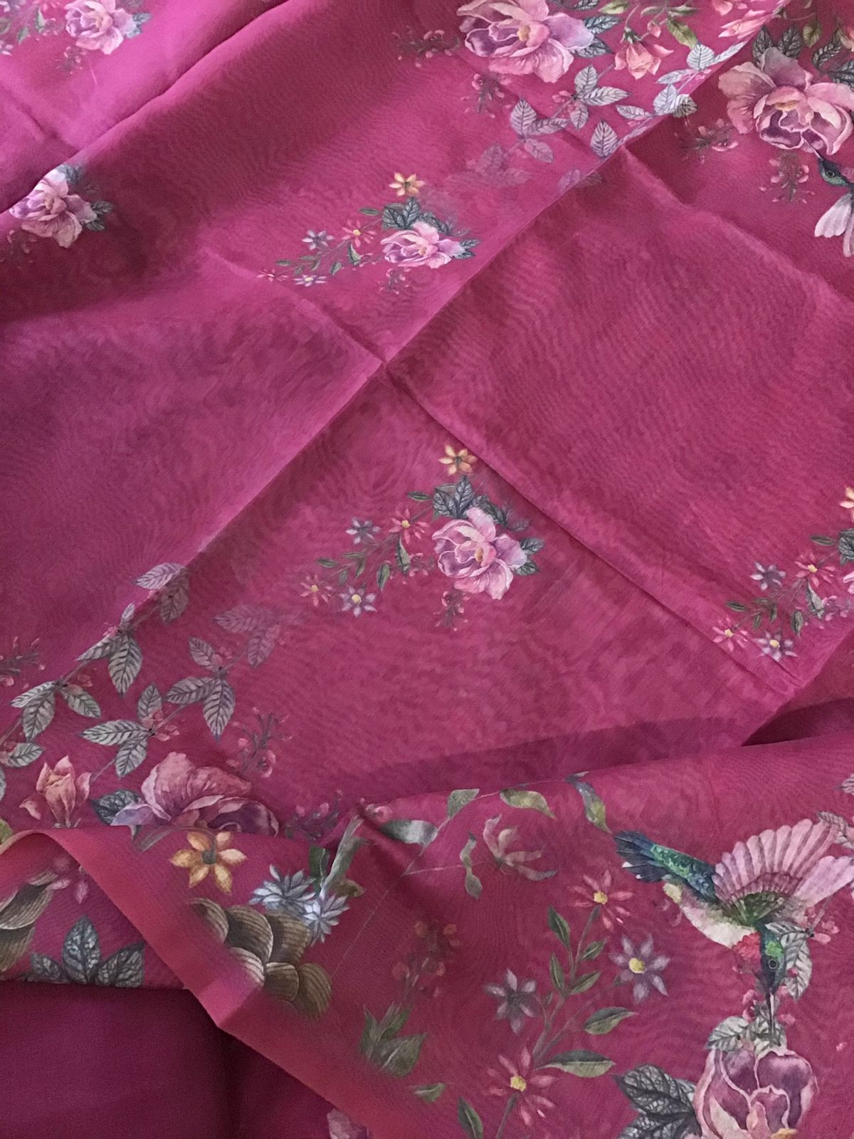 Soft Kora Chanderi Printed Embroidered Suit - Pink