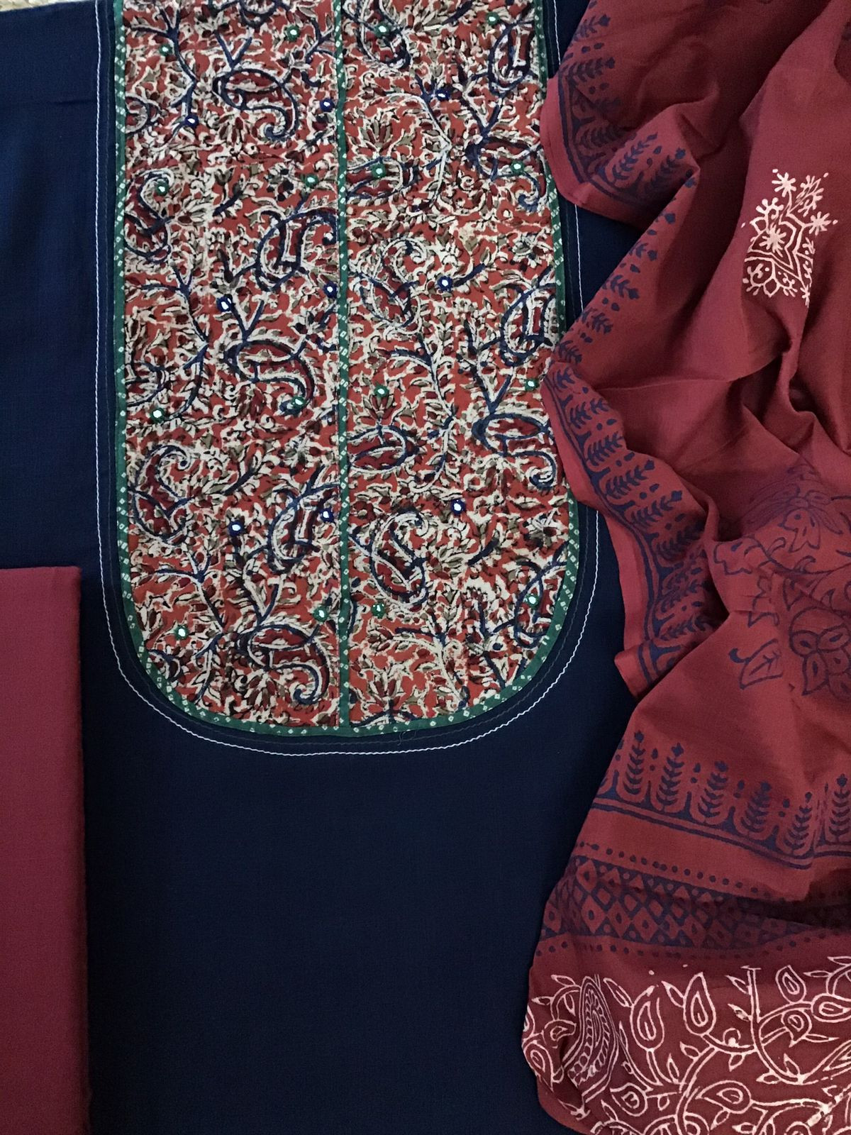Pure Cotton Printed Embroidered Suit - Blue