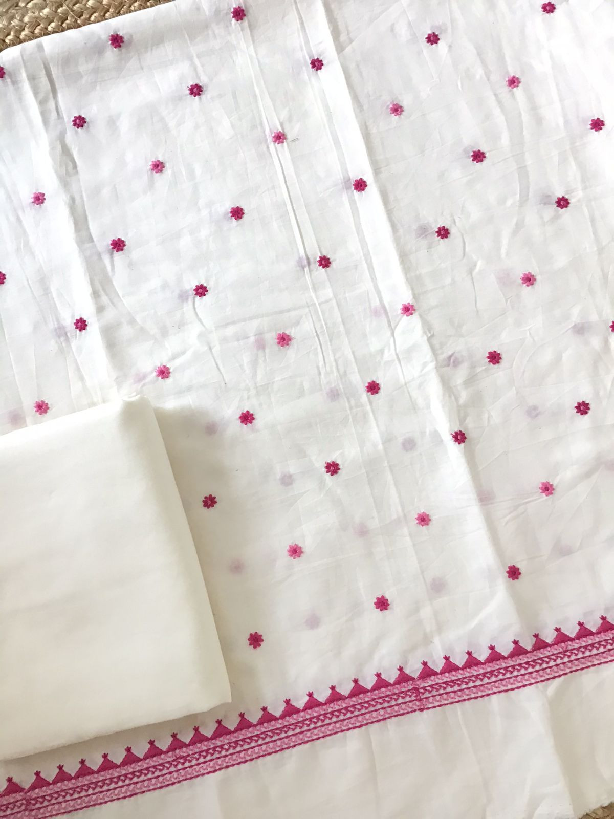 Pure Cotton Embroidered Suit - White