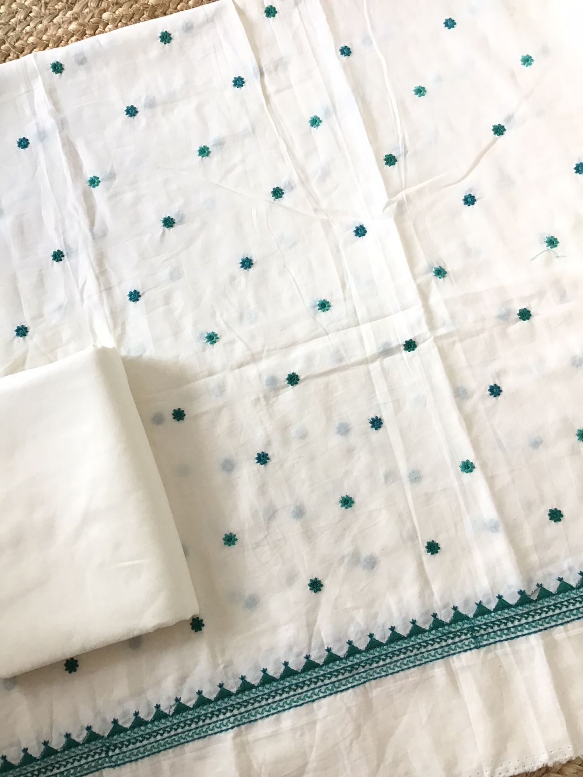 Pure Cotton Embroidered Suit - White