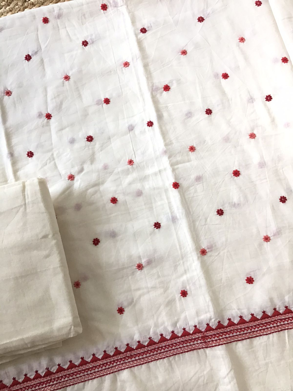 Pure Cotton Embroidered Suit - White