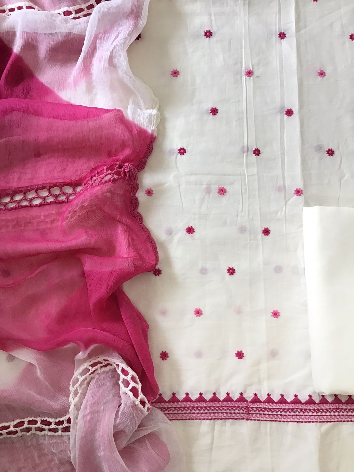 Pure Cotton Embroidered Suit - White