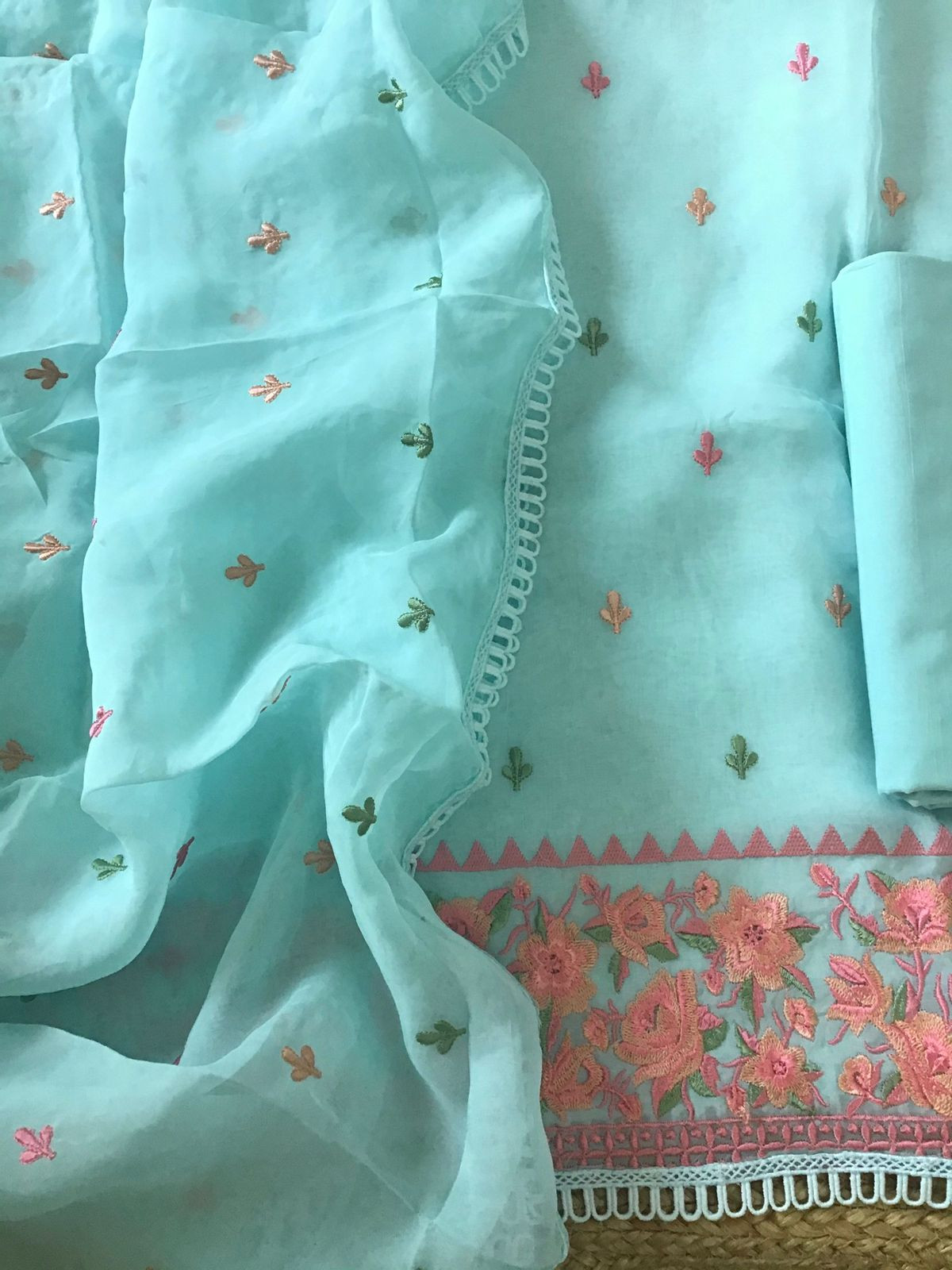 Soft Organza Embroidered Suit - Blue
