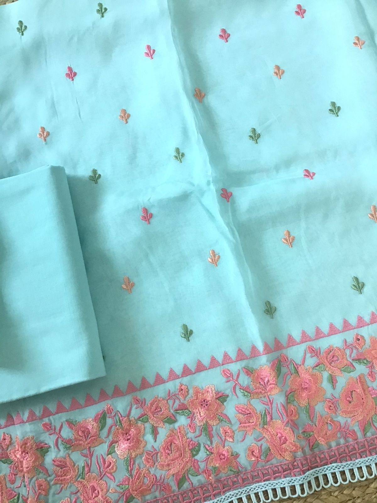 Soft Organza Embroidered Suit - Blue