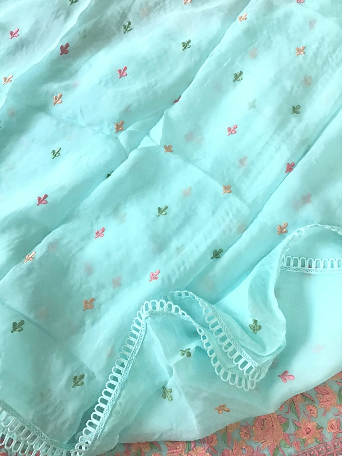 Soft Organza Embroidered Suit - Blue