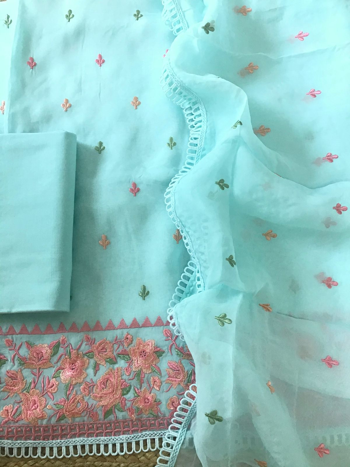 Soft Organza Embroidered Suit - Blue