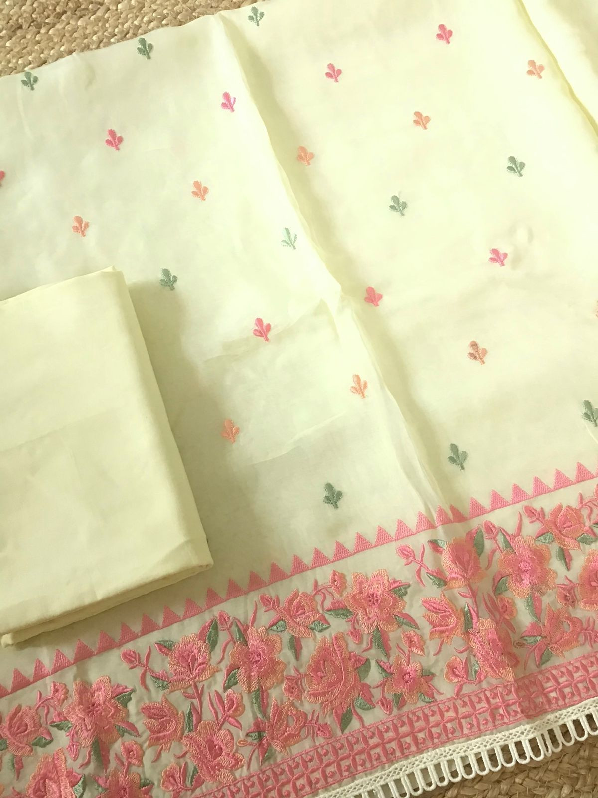 Soft Organza Embroidered Suit - Yellow