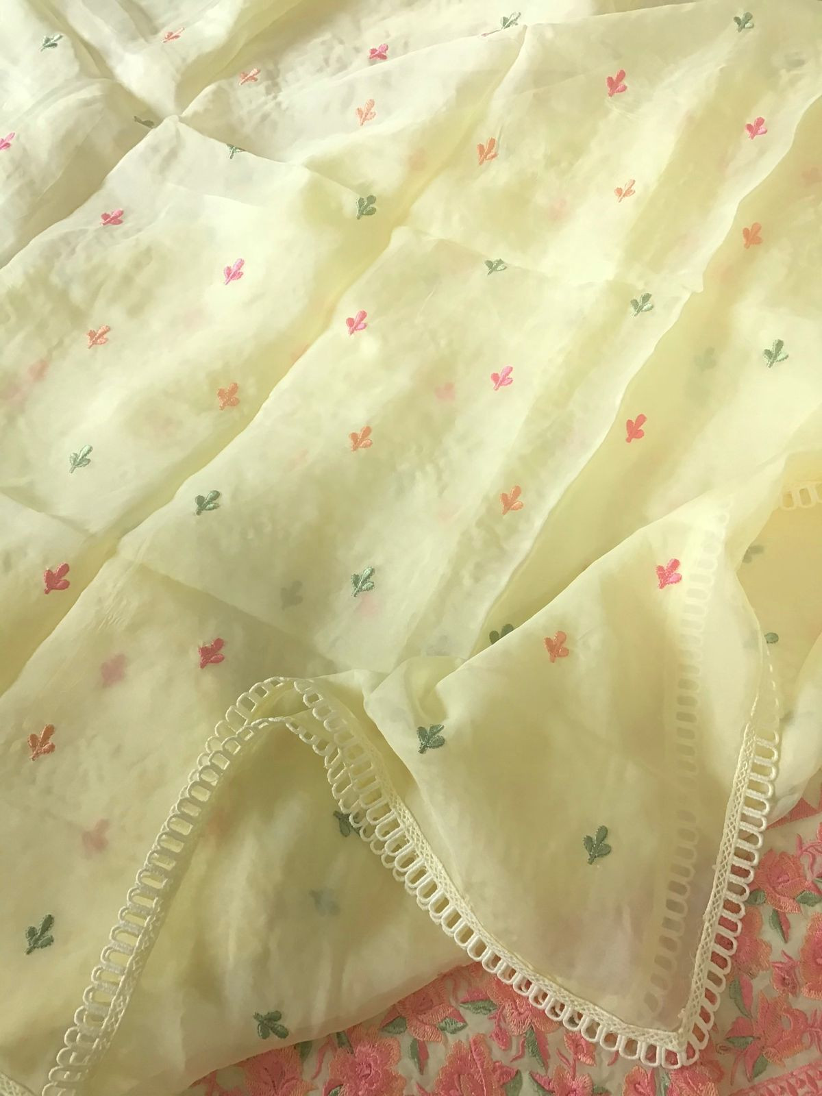 Soft Organza Embroidered Suit - Yellow