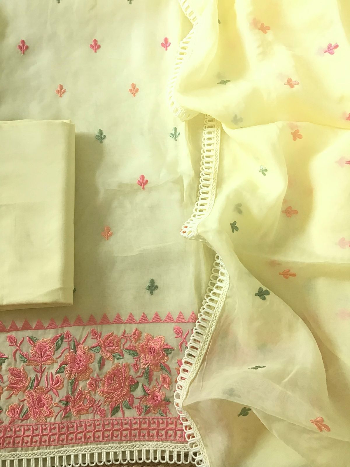Soft Organza Embroidered Suit - Yellow