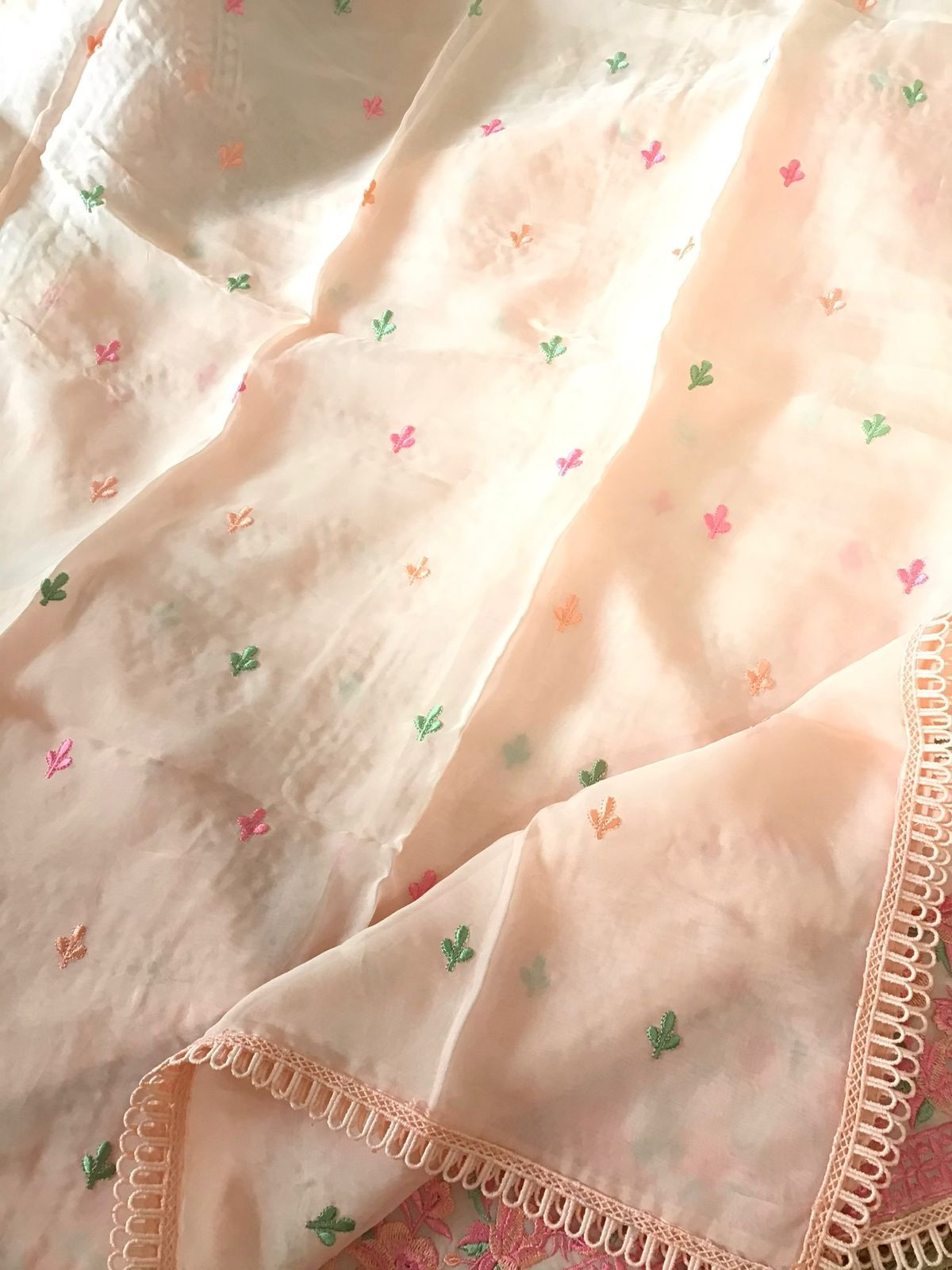 Soft Organza Embroidered Suit - Peach