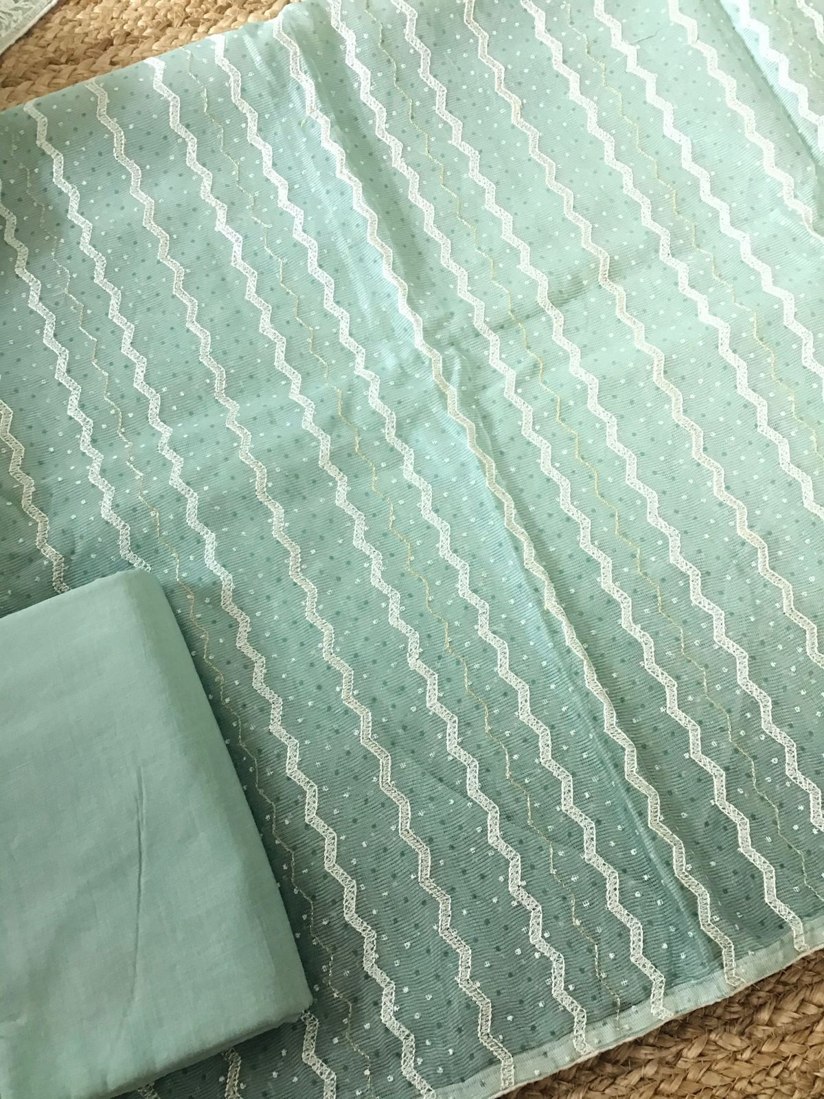 Soft Supernet Printed Embroidered Suit - Green