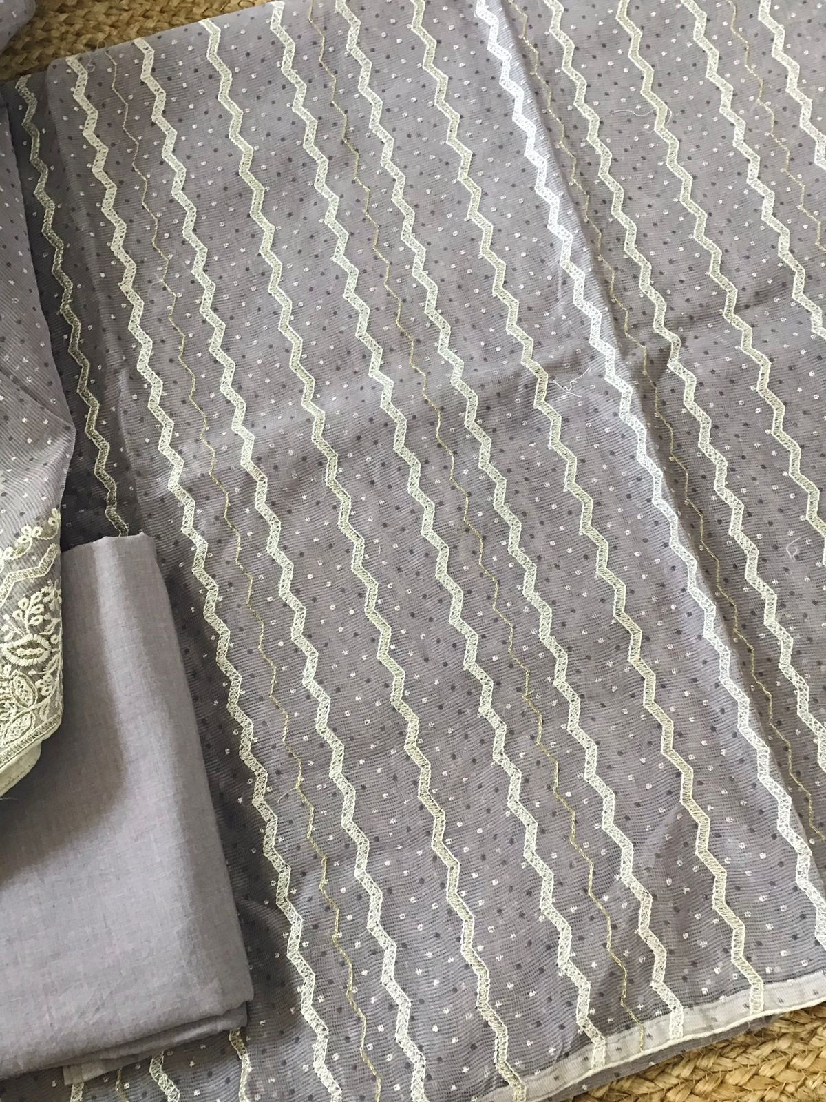 Soft Supernet Printed Embroidered Suit - Lavender