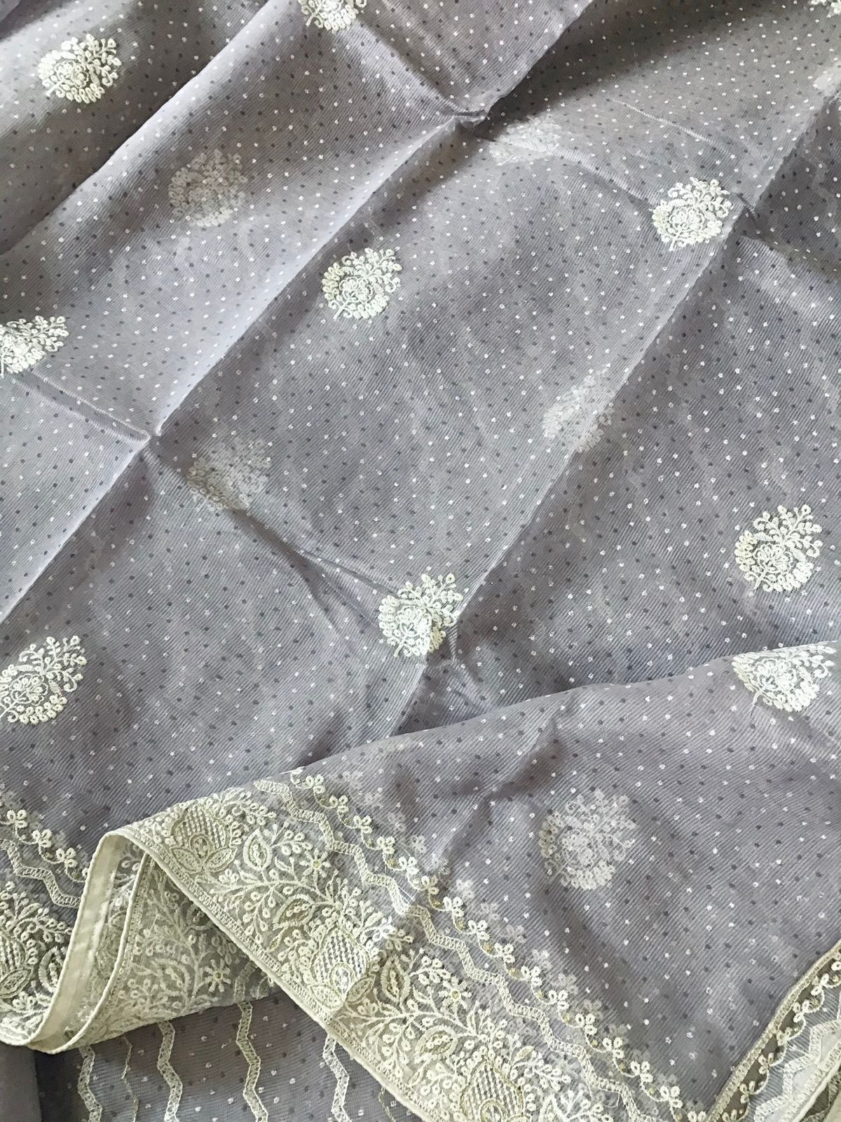 Soft Supernet Printed Embroidered Suit - Lavender