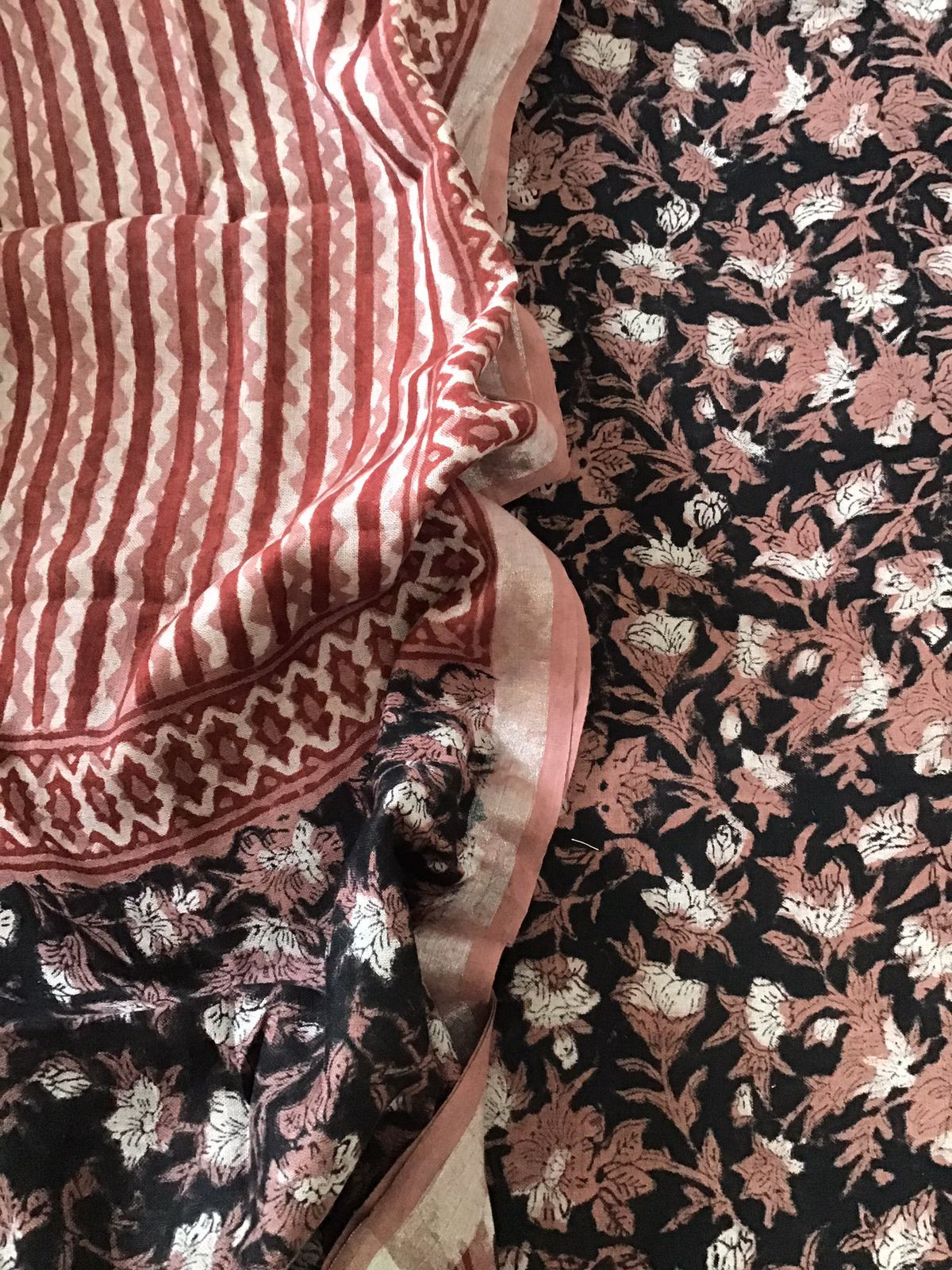 Pure Linen Jute Cotton Printed Suit - Black