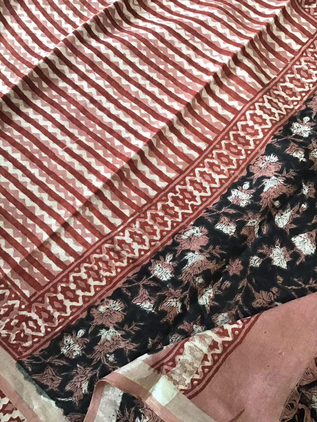 Pure Linen Jute Cotton Printed Suit - Black