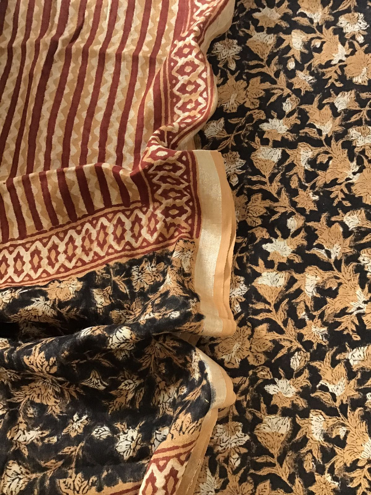 Pure Linen Jute Cotton Printed Suit - Black