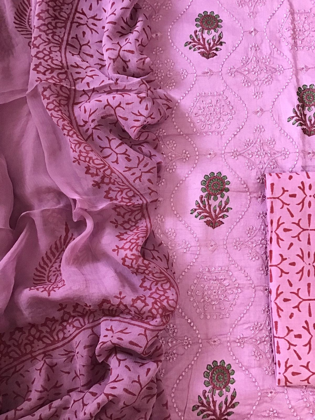 Pure Jaam Cotton Printed Embroidered Suit - Pink
