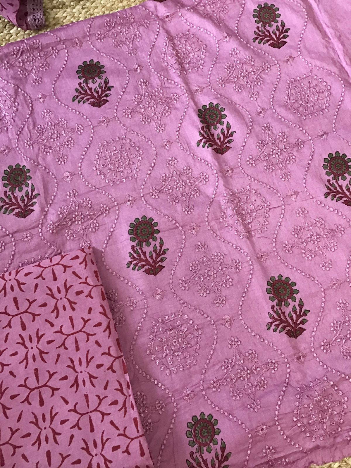 Pure Jaam Cotton Printed Embroidered Suit - Pink