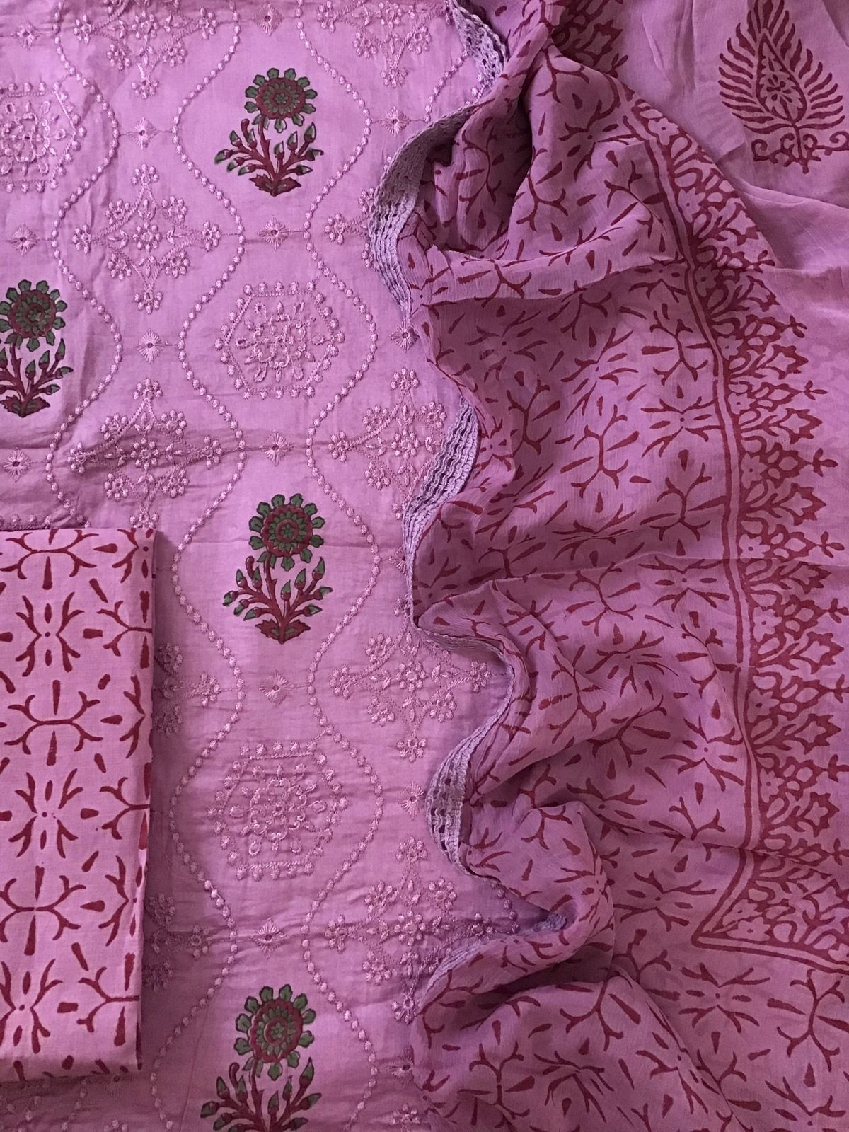 Pure Jaam Cotton Printed Embroidered Suit - Pink