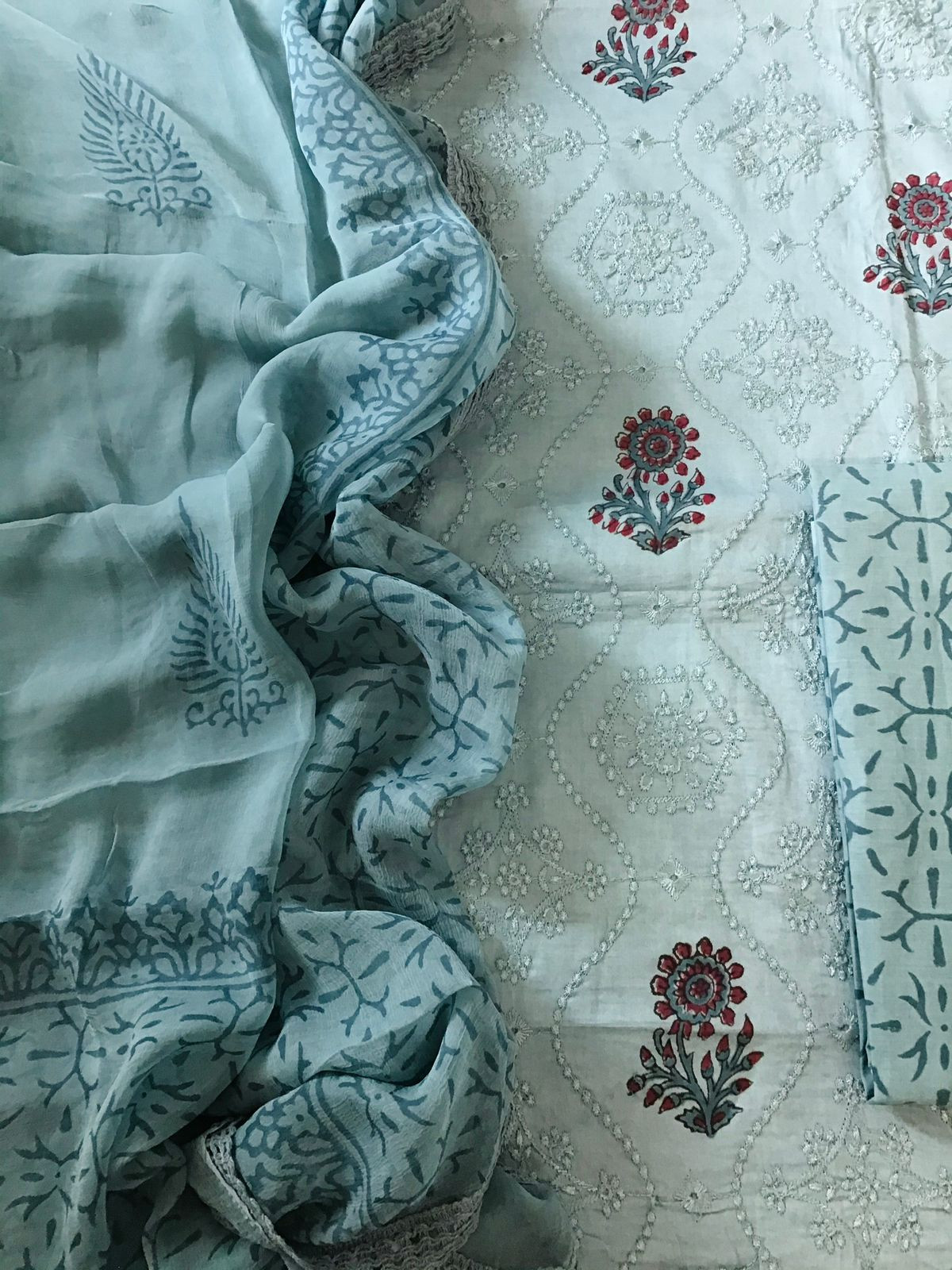 Pure Jaam Cotton Printed Embroidered Suit - Grey