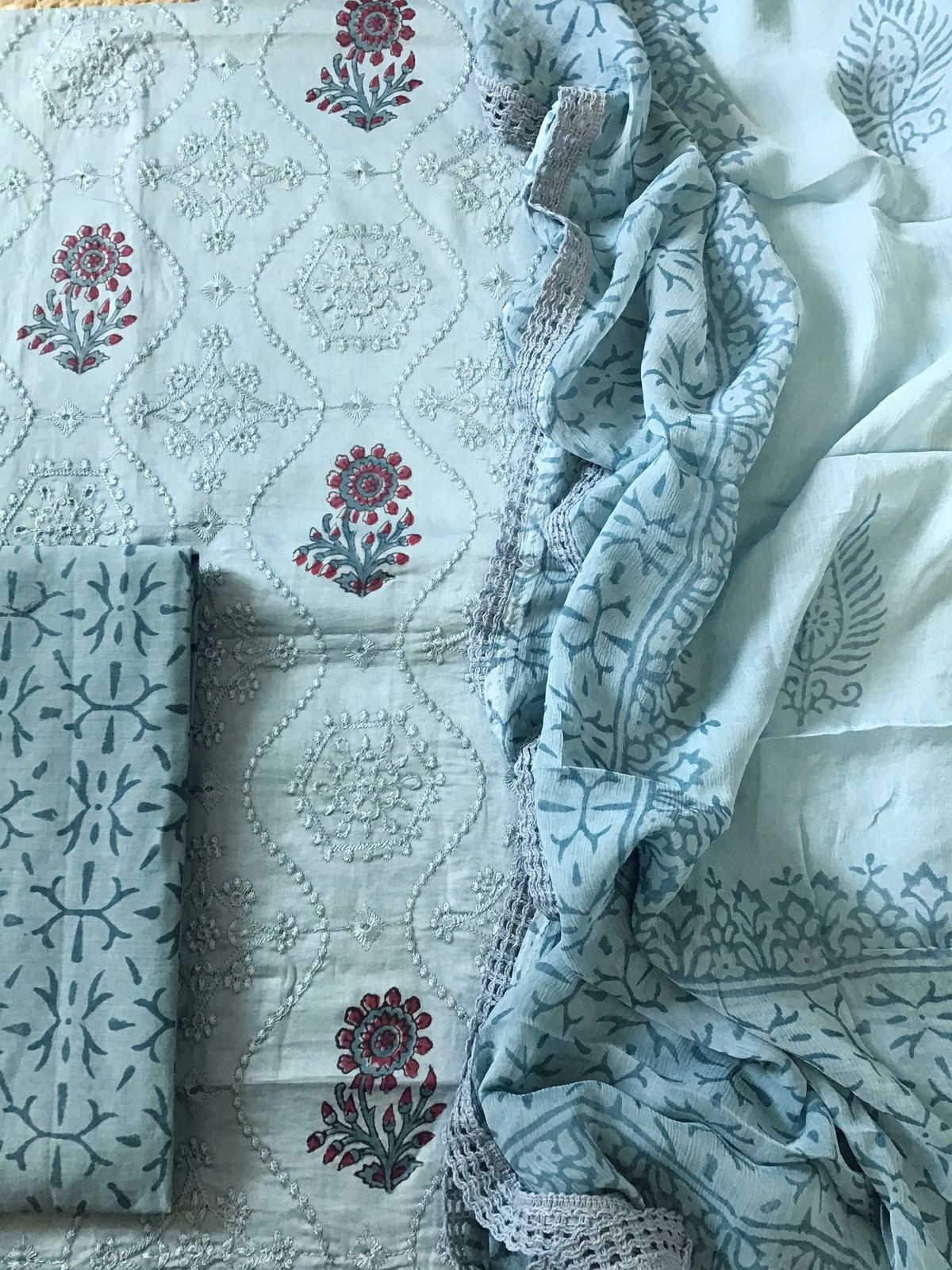 Pure Jaam Cotton Printed Embroidered Suit - Grey