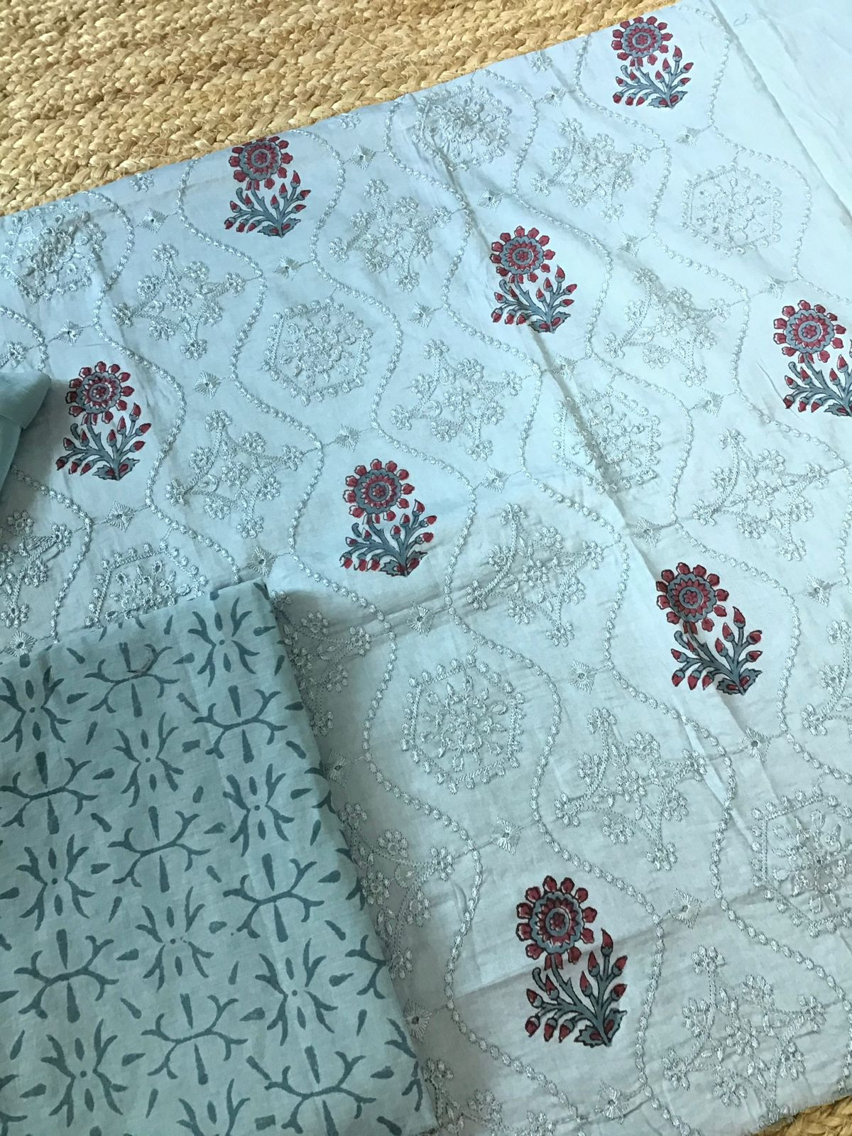 Pure Jaam Cotton Printed Embroidered Suit - Grey