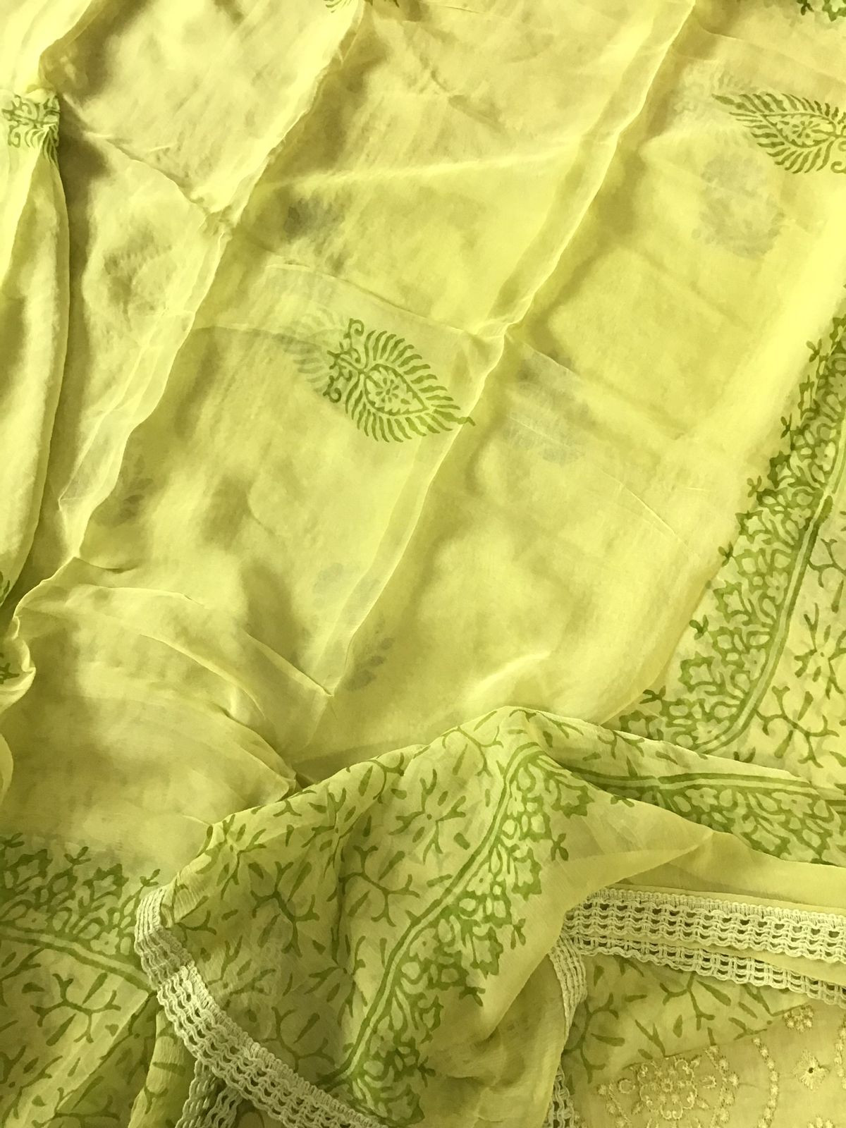 Pure Jaam Cotton Printed Embroidered Suit - Lime Green