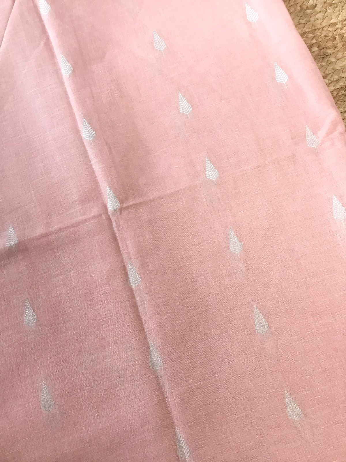 Pure Linen Jute Cotton Self Weaved Suit - Light Pink