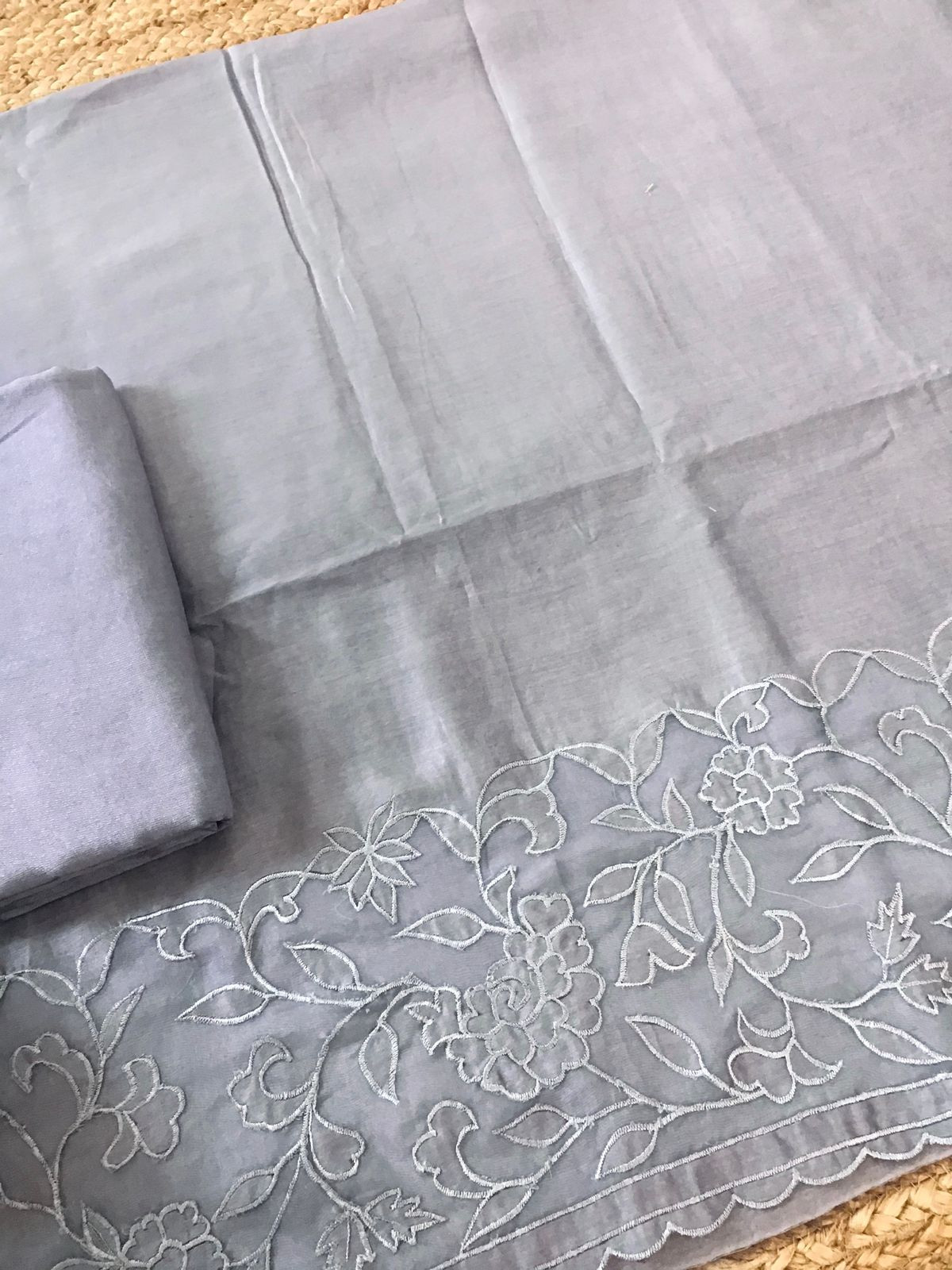 Pure Chanderi Embroidered Suit - Lilac Grey
