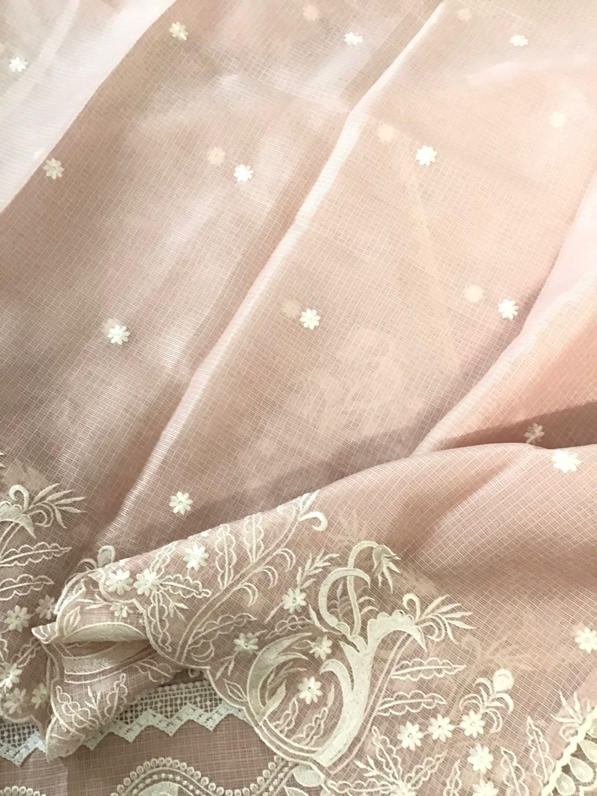 Soft Kota Silk Embroidered Suit - Peach