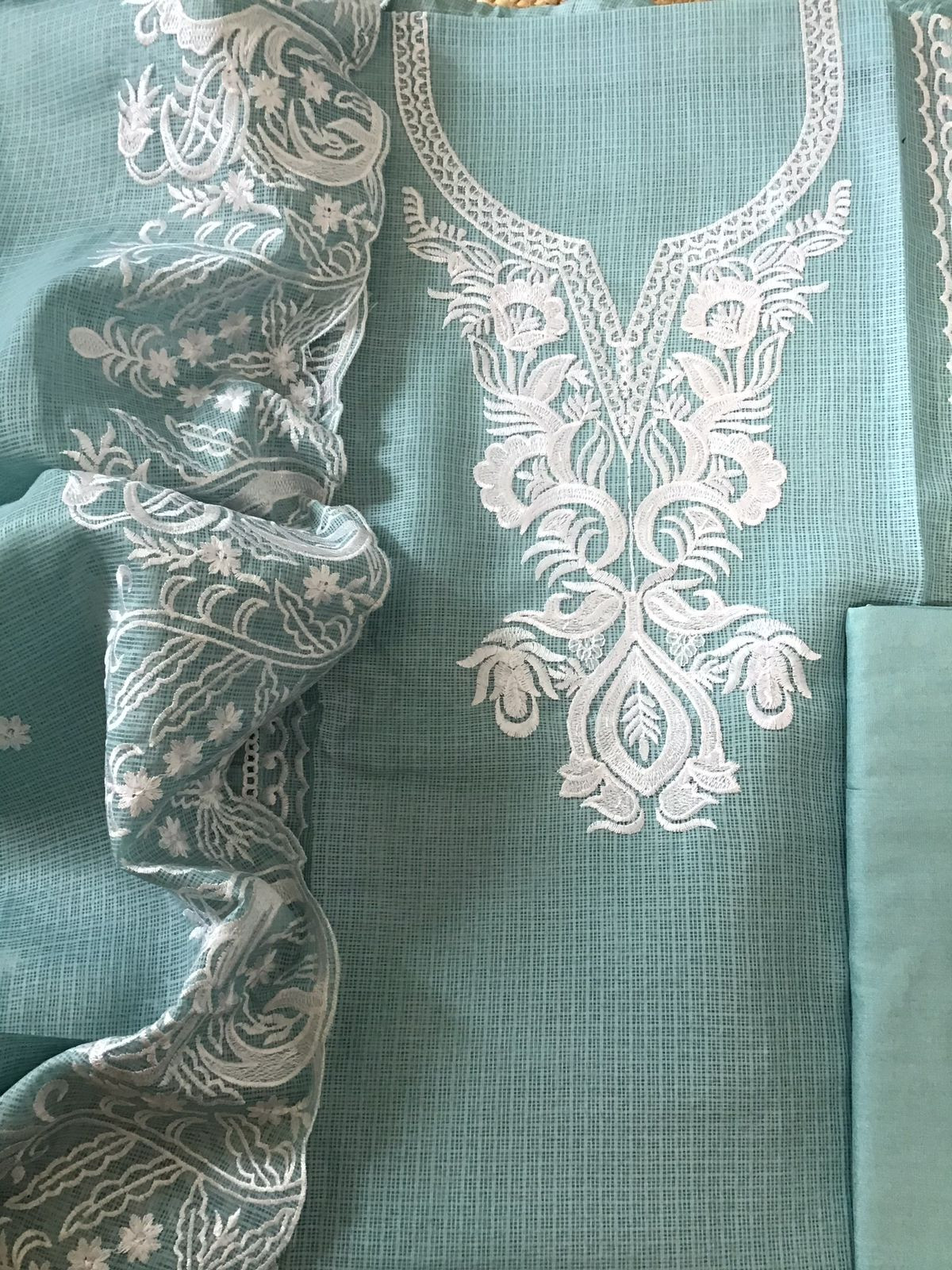 Soft Kota Silk Embroidered Suit - Blue